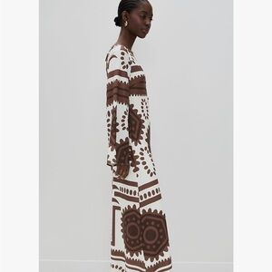Brown and White Patterned Maxi Dress